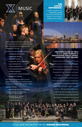 This poster is the inside of a brochure for Xavier's Music Department.